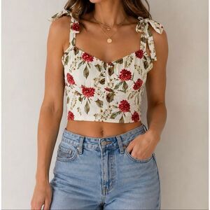 Eri + Ali Floral Tie Strap Crop Top Small Cottagecore Bustier